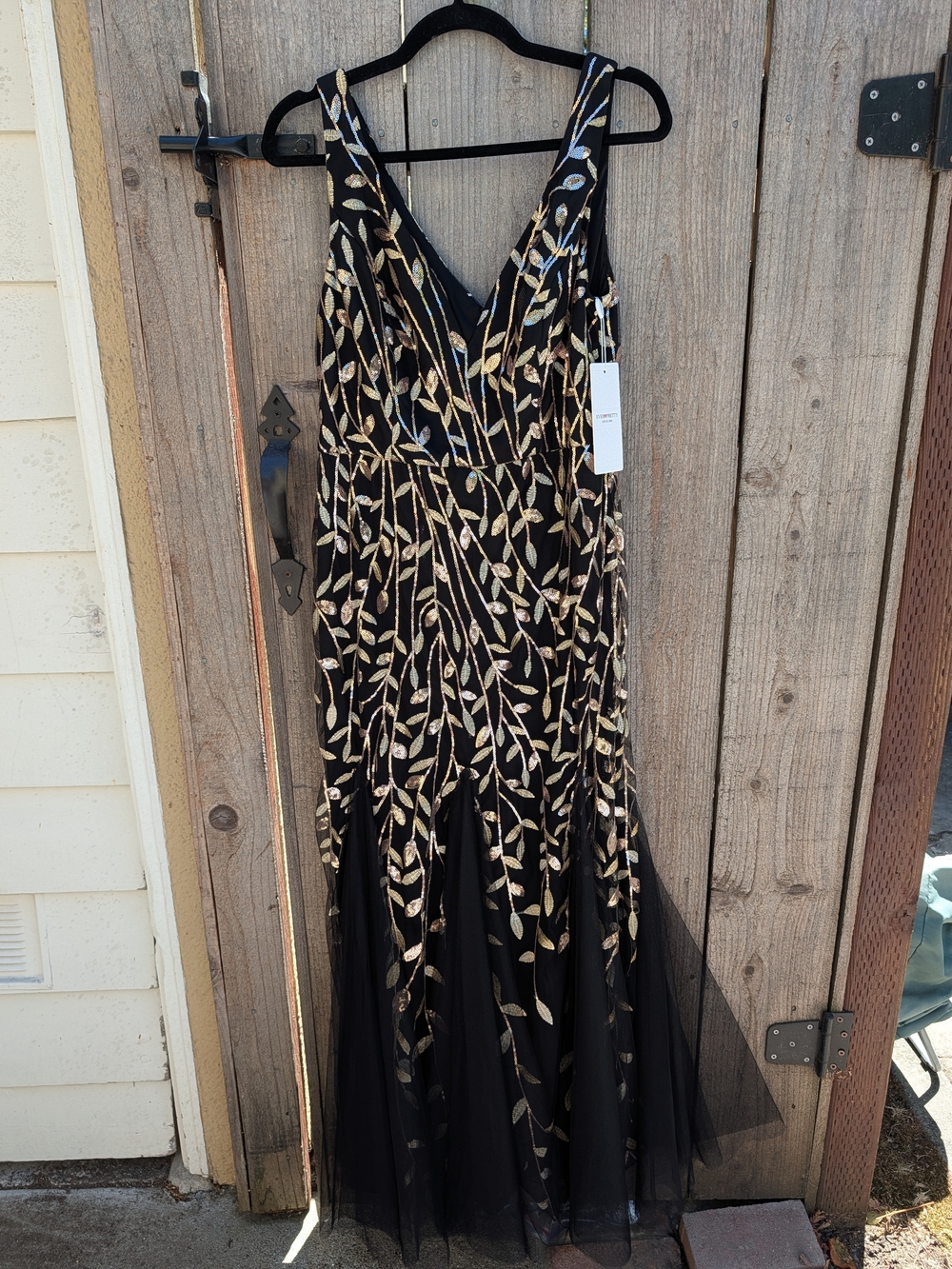 Ever Pretty Black Maxi Dress with Gold Leaf Embroidery